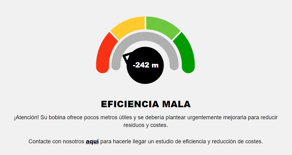 Calculador metros por bobina eficiencia mala
